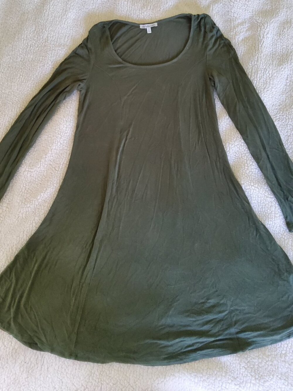 Charlotte Russe Olive Green Long Sleeve Skater Dress XS Soft Flowy Tunic